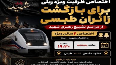 اختصاص ظرفیت ریلی ویژه برای بازگشت زائران طبسی از مراسم تشییع